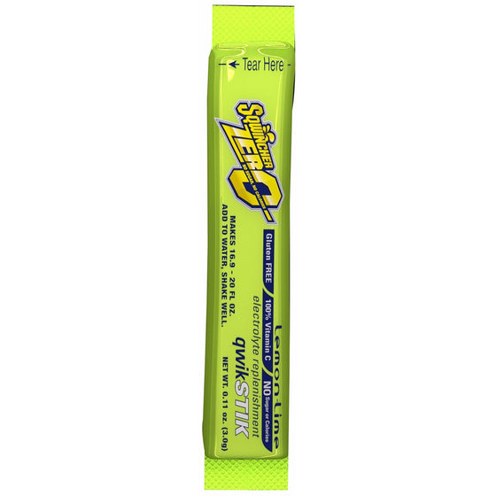 Sqwincher ZERO Qwik Stik - Sugar Free Electrolyte Powdered Beverage Mix, Lemon Lime 060106-LL (Pack of 50)