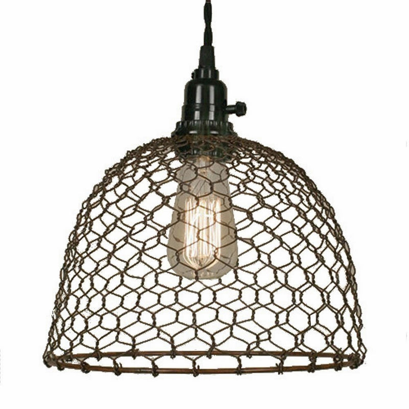 Chicken Wire Dome Pendant Light in Primitive Rust Finish
