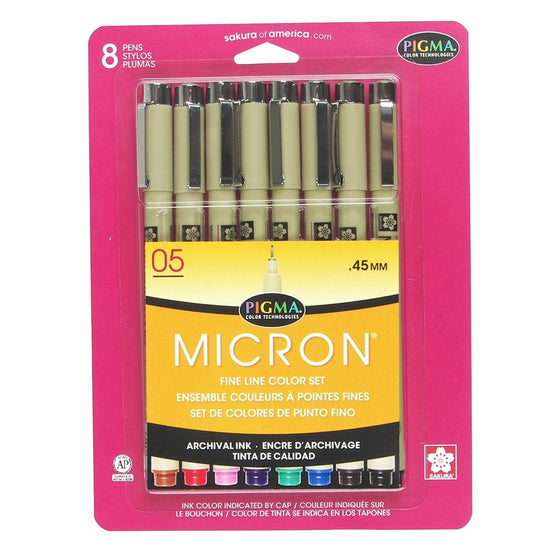 Sakura Pigma 30066 Micron Blister Card Ink Pen Set, Ass't Colors, 05 8Ct Set