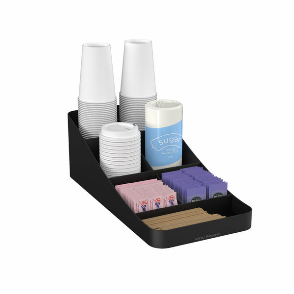 Mind Reader 7 Compartment Coffee Condiment, Cups, Lids, Sugars, Stirrers,Storage Organizer, Black