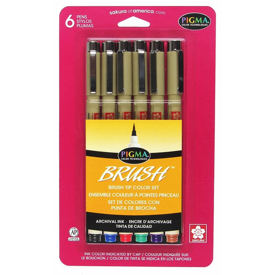 Sakura 38061 6-Piece Pigma Assorted Colors Brush Pen Set