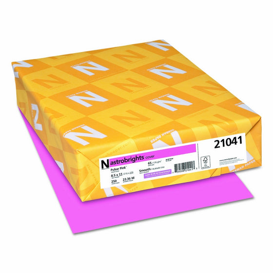 Astrobrights Colored Cardstock, 8.5” x 11”, 65 lb/176 gsm, Pulsar Pink, 250 Sheets (22821)