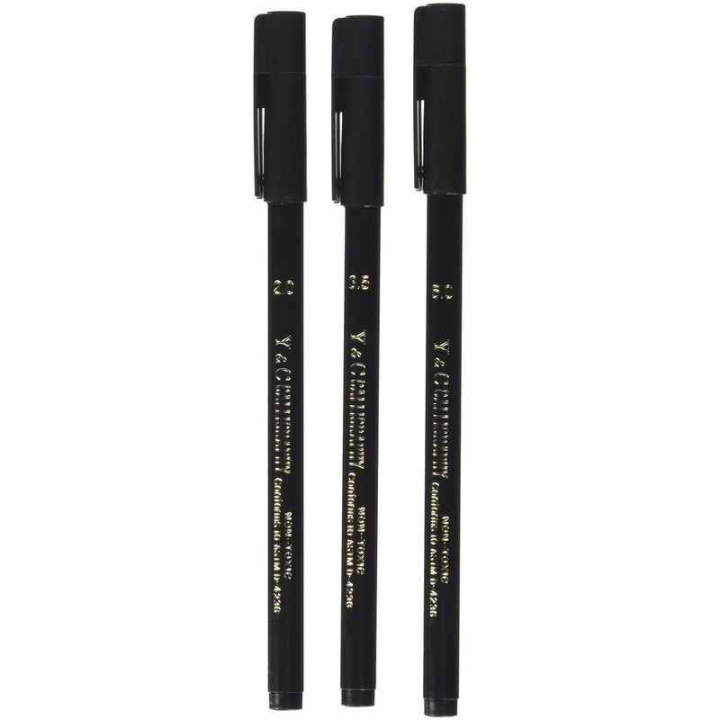 Yasutomo Y and C Non-Toxic Water Based Calligraphy Marker, Assorted Mini-Chisel Tip, Black, Pack of 3