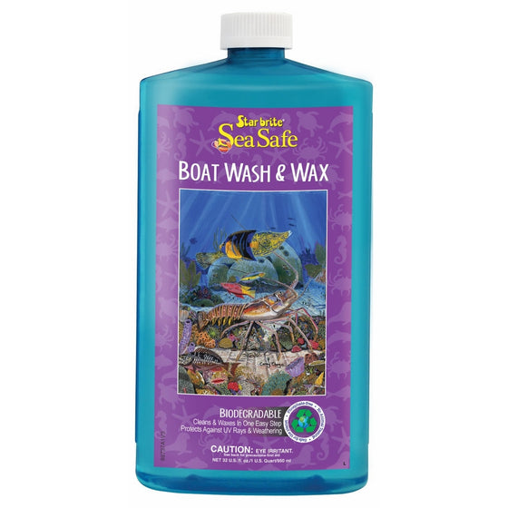 Star brite Sea Safe Wash & Wax - Biodegradable Phosphate Free One-Step Boat Soap & Protectant 32 Oz.