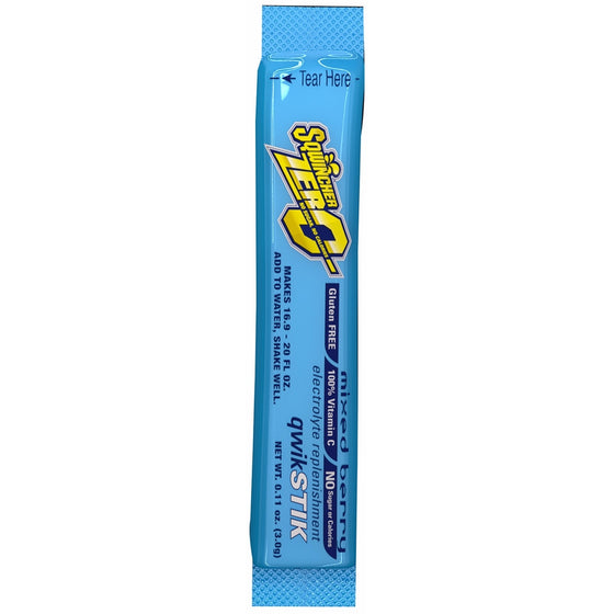Sqwincher ZERO Qwik Stik - Sugar Free Electrolyte Powdered Beverage Mix, Mixed Berry 060101-MB (Pack of 50)