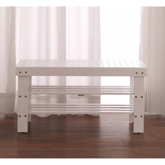 Roundhill Furniture Pina Quality Solid Wood Shoe Bench, White Finish