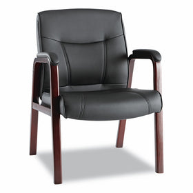 Alera ALEMA43ALS10M Madaris Series Leather Guest Chair w/Wood Trim, Four Legs, Black/Mahogany