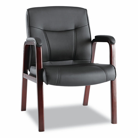 Alera ALEMA43ALS10M Madaris Series Leather Guest Chair w/Wood Trim, Four Legs, Black/Mahogany