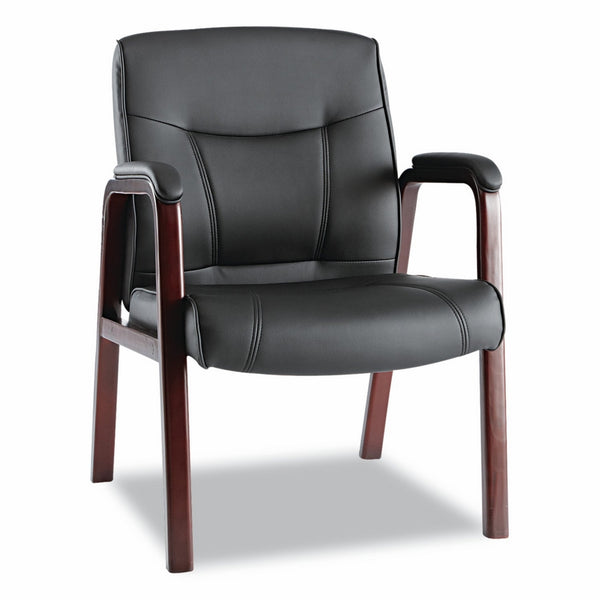 Alera ALEMA43ALS10M Madaris Series Leather Guest Chair w/Wood Trim, Four Legs, Black/Mahogany