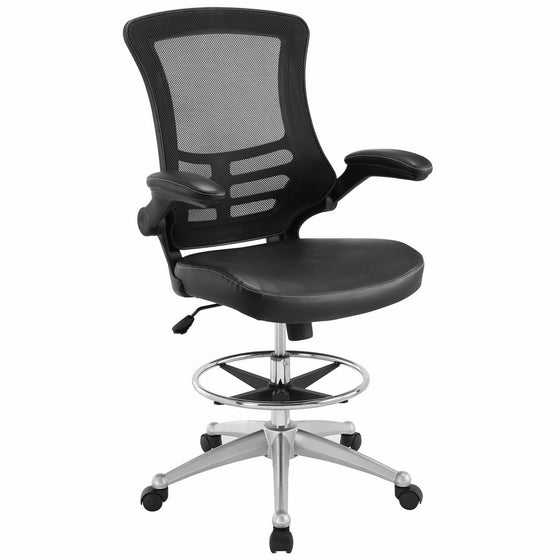 Modway Attainment Drafting Chair In Black - Reception Desk Chair - Tall Office Chair For Adjustable Standing Desks - Flip-Up Arm Drafting Table Chair