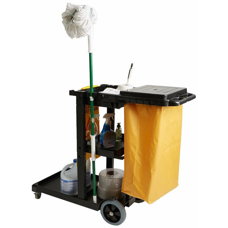 Mind Reader Commercial Janitorial Utility Cart with Yellow Vinyl Bag, Black