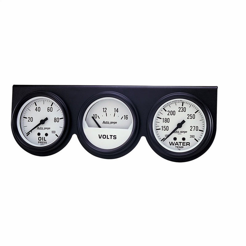 Auto Meter 2328 Autogage Mechanical White Oil/Volt/Water Gauge with Black Console