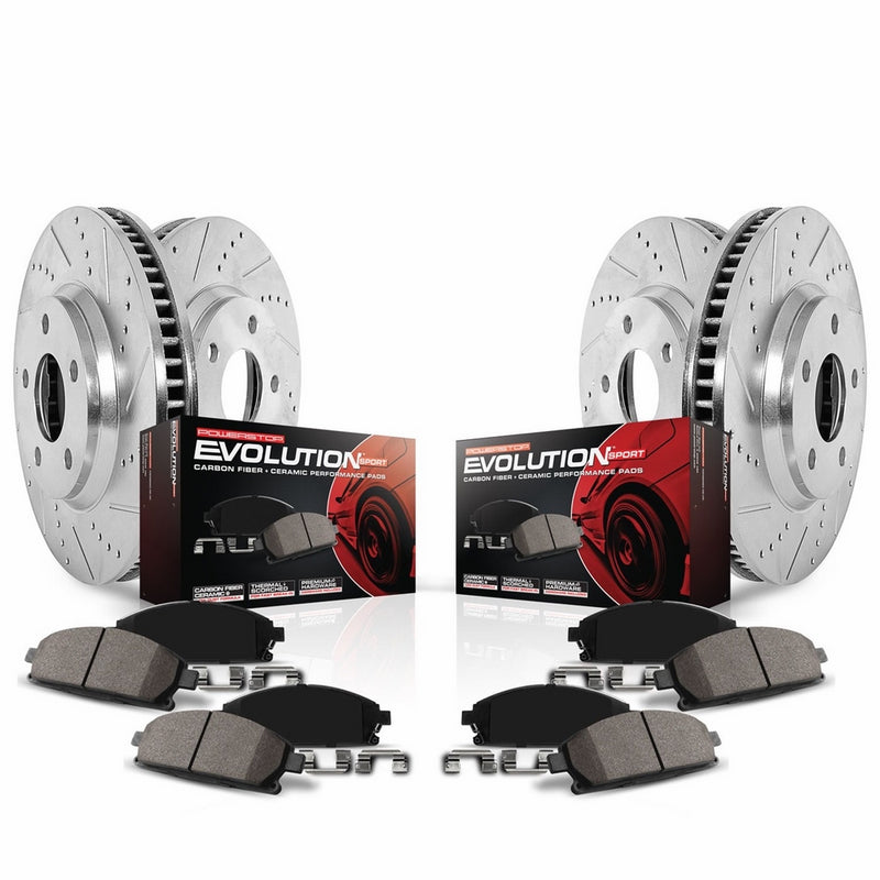 Power Stop K4100 Front and Rear Z23 Evolution Brake Kit with Drilled/Slotted Rotors and Ceramic Brake Pads