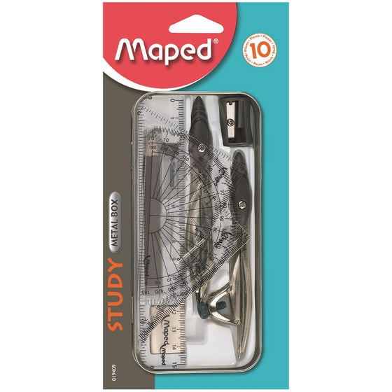 Maped Study Geometry 10 Piece Set in Tin Box (019409TA)