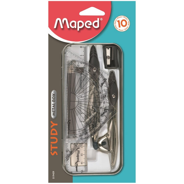 Maped Study Geometry 10 Piece Set in Tin Box (019409TA)