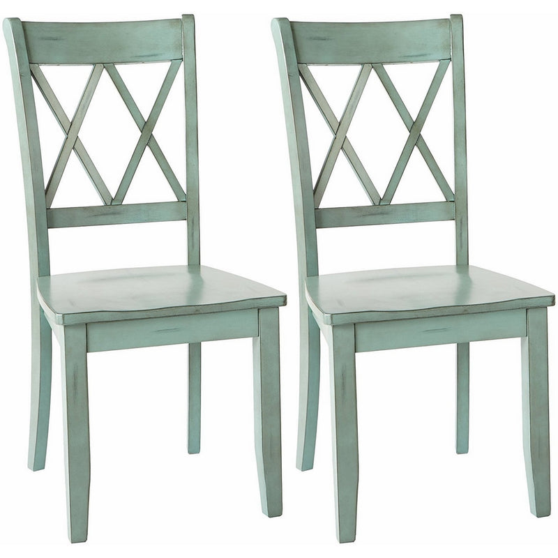 Ashley Furniture Signature Design - Mestler Dining Room Side Chair - Wood Seat - Set of 2 - Antique Blue