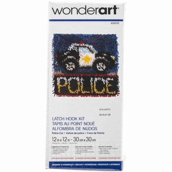 Wonderart Police Car Latch Hook Kit, 12" X 12"