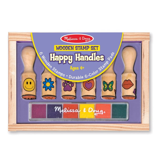 Melissa & Doug Happy Handles Wooden Stamp Set: 6 Stamps and 6-Color Stamp Pad
