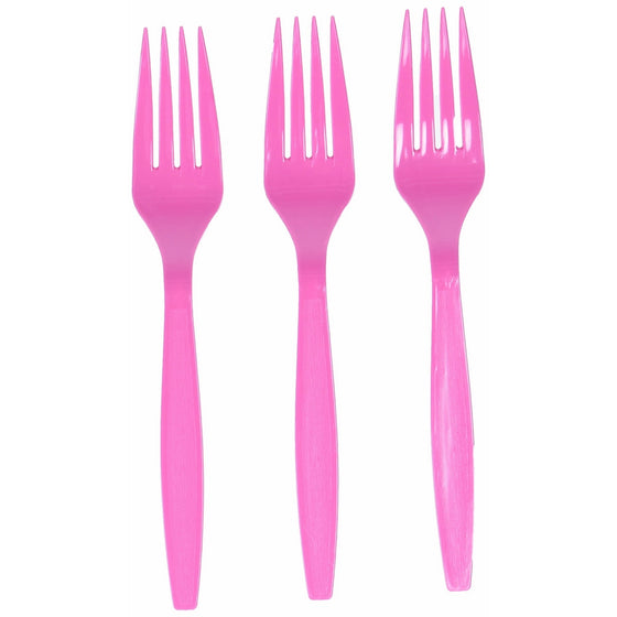 Amscan Big Party Pack 100 Count Mid Weight Plastic Forks, Bright Pink