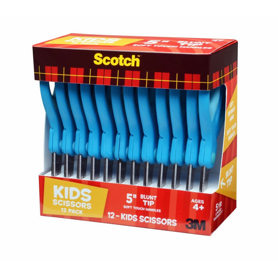 Scotch 5-Inch Soft Touch Blunt Kid Scissors, 12 Count Teacher Pack, Blue (1442B-12)