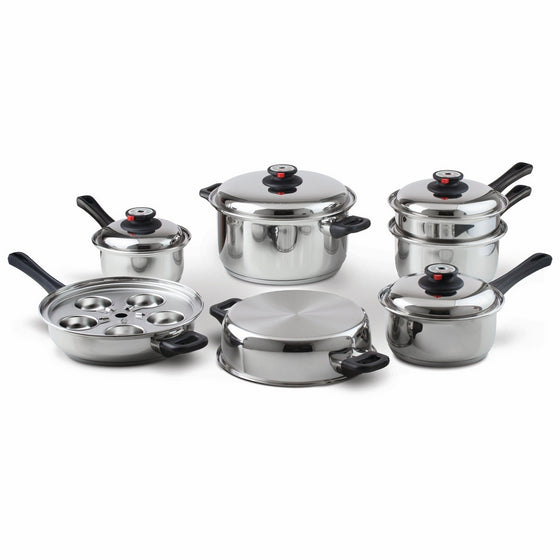 Maxam KT17 17-Piece 9-Element Surgical-Stainless-Steel Waterless Cookware Set