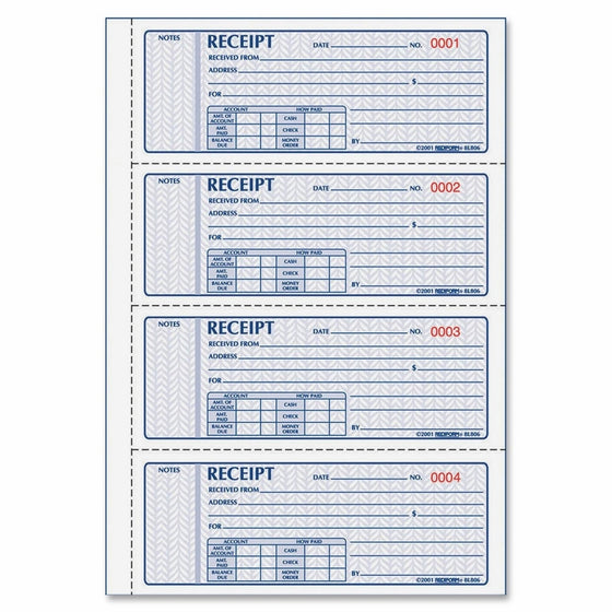 REDIFORM Money Receipt Bk,3-Part,100 Sets, Detached Size 2-3/4x7 (8L808)