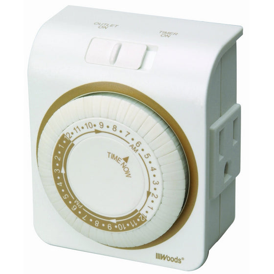 Woods 50001WD Indoor 24-Hour Heavy Duty Plug-In Mechanical Timer, 1 Grounded Outlet