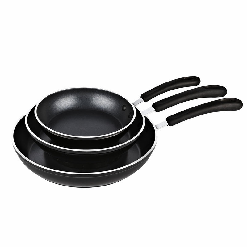 Cook N Home 3 Piece Frying Pan/Saute Pan Set with Non-Stick Coating Induction Compatible Bottom, 8"/10"/12", Black