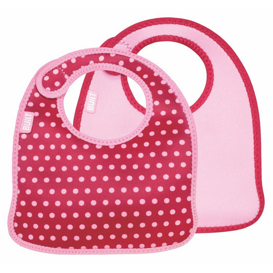 Built 2 PieceMess Mate Infant Bib, In Baby Pink Mini Dots