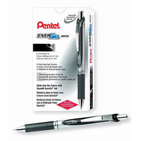 Pentel EnerGel RTX Retractable Liquid Gel Pen, 0.7mm Medium Line, Metal Tip, Black Ink, 12 Pack (BL77-A)