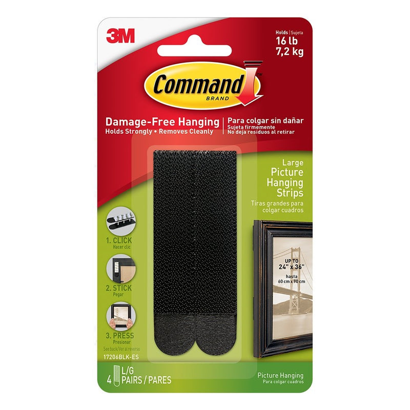 Command Picture Hanging Strips, Large, Black, 4-Pairs (17206BLK-ES)