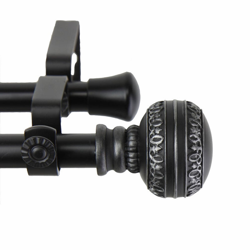 Rod Desyne Ornament Double Window Curtain Rod Set, 120 to 170-Inch, Black