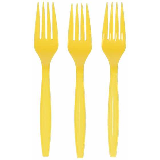 Amscan 43600.09 100 Count Big Party Pack Mid Weight Plastic Forks, 7.3" x 5.2", Yellow