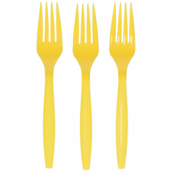 Amscan 43600.09 100 Count Big Party Pack Mid Weight Plastic Forks, 7.3" x 5.2", Yellow