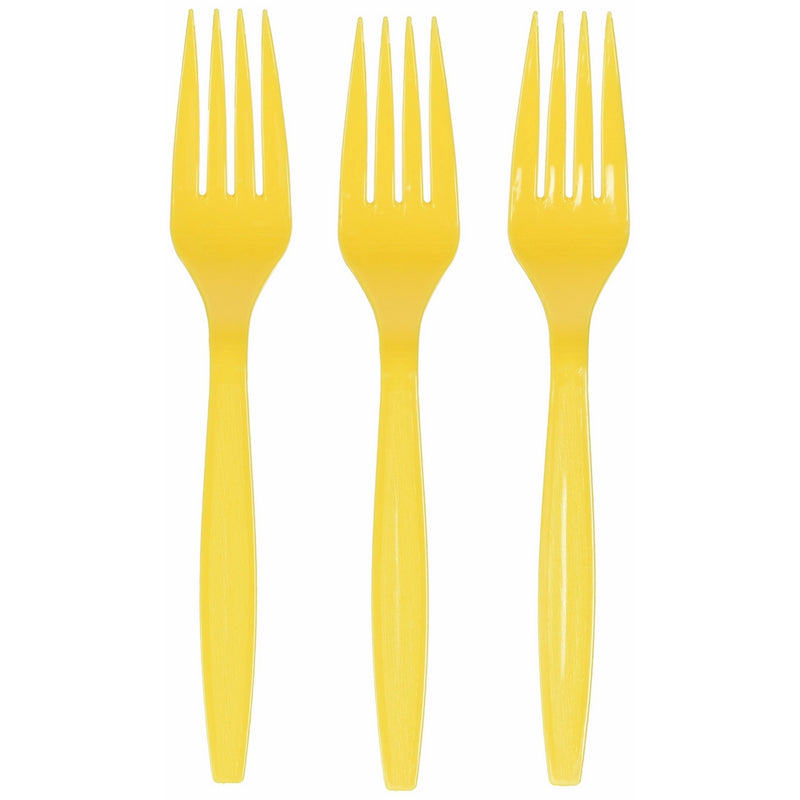 Amscan 43600.09 100 Count Big Party Pack Mid Weight Plastic Forks, 7.3" x 5.2", Yellow