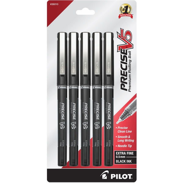 Pilot Precise V5 Stick Rolling Ball Pens, Extra Fine Point, 5-Pack, Black Ink (26010)