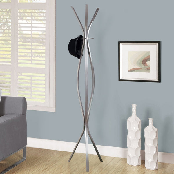 Monarch Specialties I 2015, Coat Rack, Contemporary Style, Silver Metal, 72" H