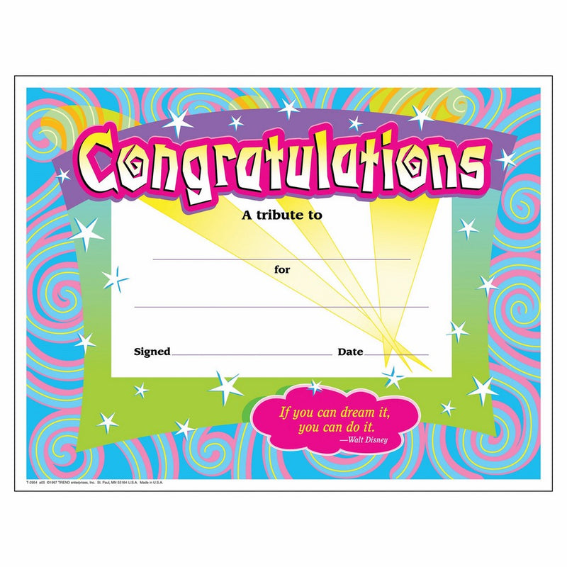 TREND enterprises, Inc. Congratulations/Swirls Colorful Classics Cert's, 30 ct