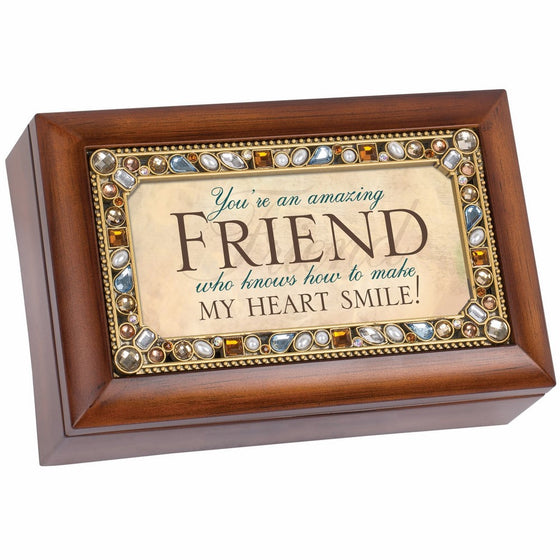 Cottage Garden Friend Jeweled Woodgrain Jewelry Music Box - Plays Tune Thats What Friends Are For