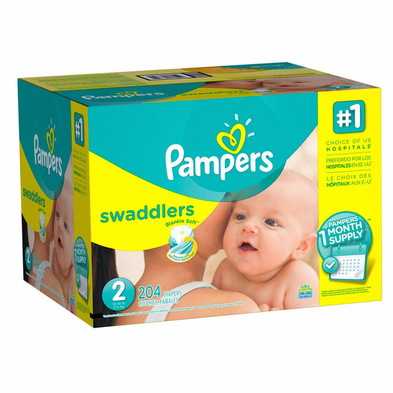 Pampers Swaddlers Diapers, Size 2, One Month Supply, 204 Count (Packaging May Vary)