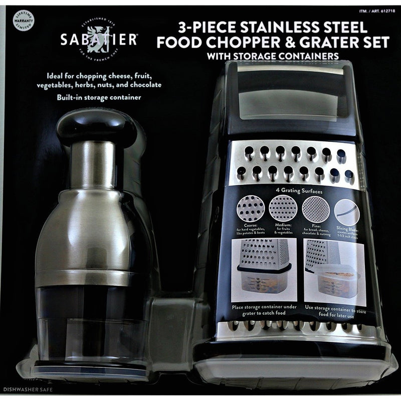 Sabatier 3 Piece Stainless Steel Food Chopper & Grater Set Sturdy, Strong & Durable