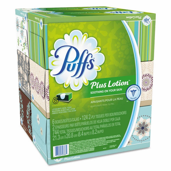 Plus Lotion Facial Tissue, White, 2-Ply, 8 1/5x8 2/5, 124/box, 6bx/pk, 4pk/ctn