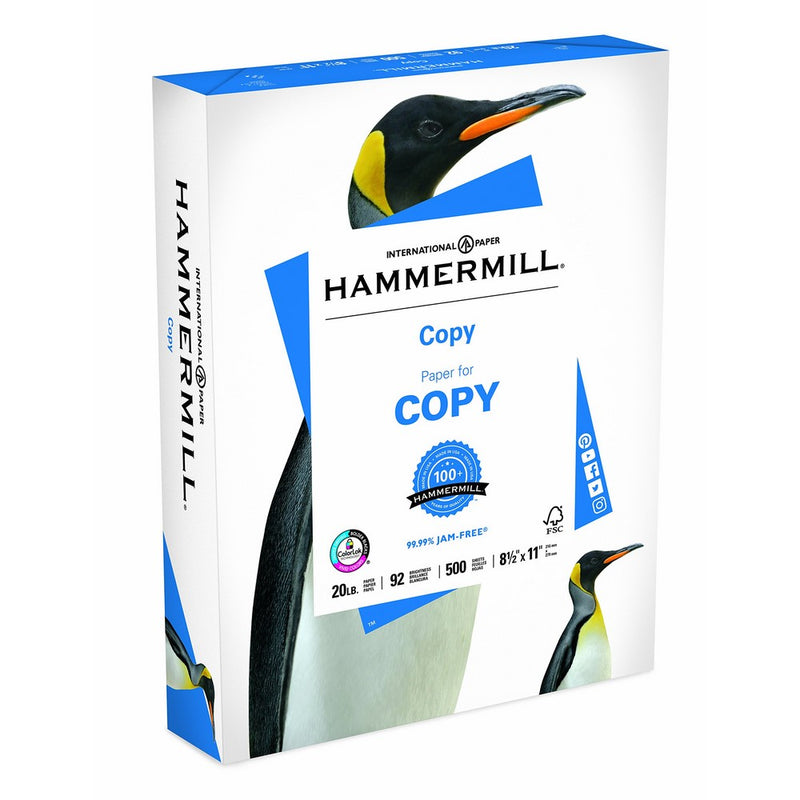 Hammermill Paper, Copy Paper Poly Wrap, 20lb, 8.5 x 11, Letter, 92 Bright, 500 Sheets/1 Ream (180400R) Made In The USA