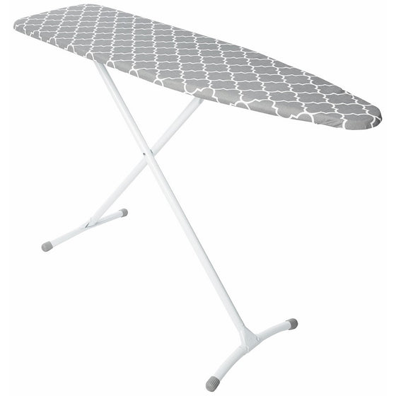 Homz Contour Steel Top Ironing Board, Extra Stable Legs, Grey & White Filigree Cover