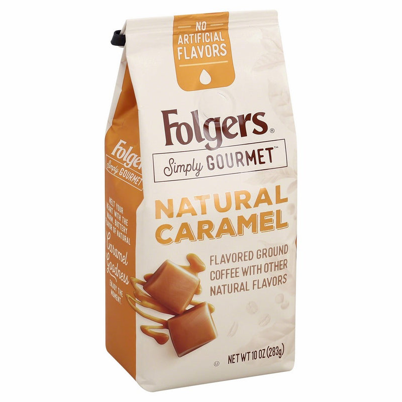 Folgers Simply Gourmet Flavored Ground Coffee with Other Natural Flavors, Caramel, 10 Ounce