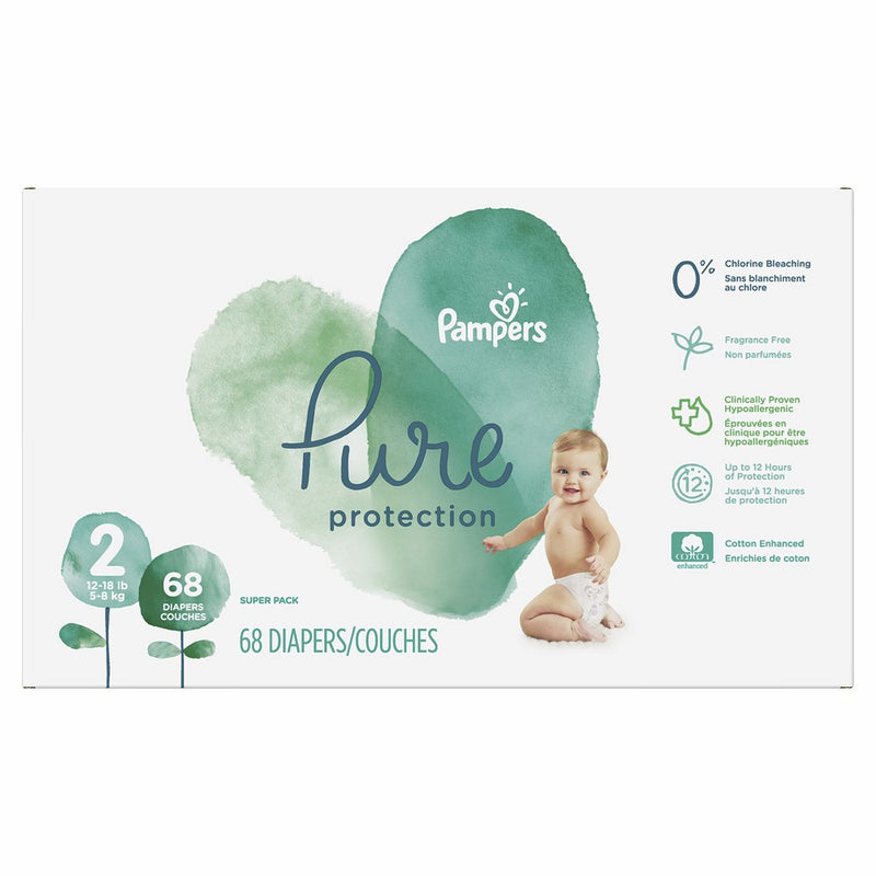 Pampers Pure Protection Disposable Diapers, Size 2, 68 Count