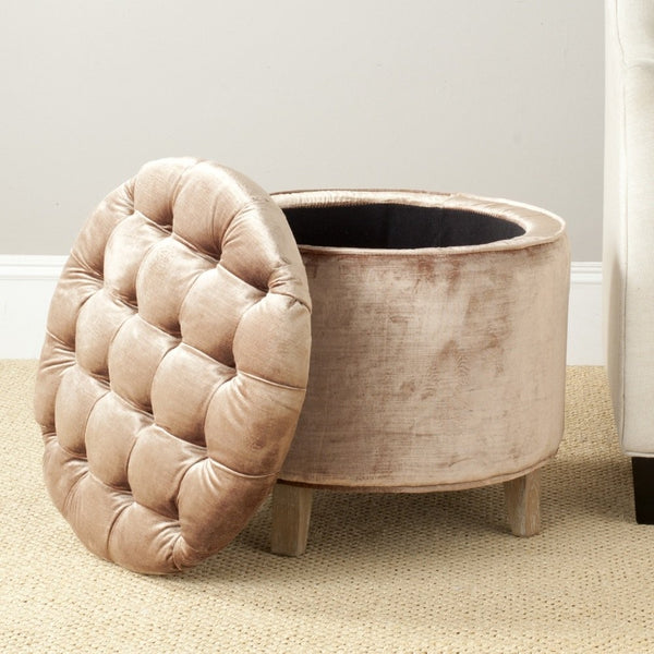 Safavieh Hudson Collection Amelia Tufted Storage Ottoman, Mink Brown