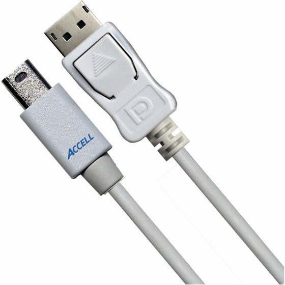 Accell Mini DisplayPort to DisplayPort 1.1a Cable with Locking Latch - 6.6 Feet (2 Meters), White, DP 1.2 supports 4K UHD, 1080p, and 3D video up to 2560x160060Hz