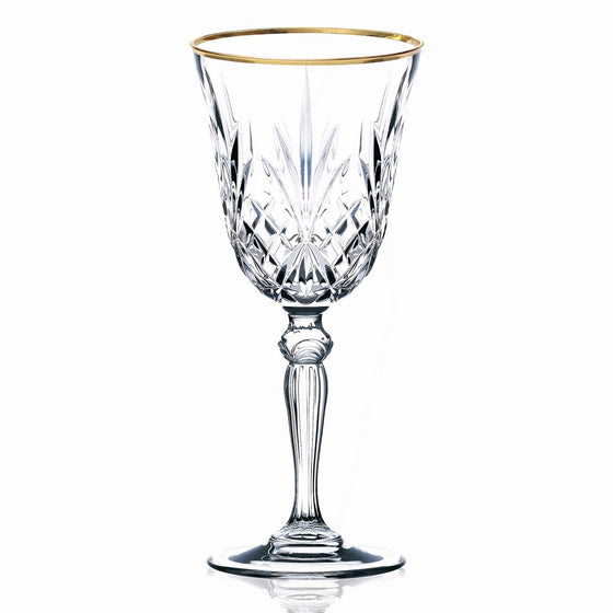 Lorren Home Trends Siena Collection Crystal White Wine Glass with Gold Band Design, Set of 4