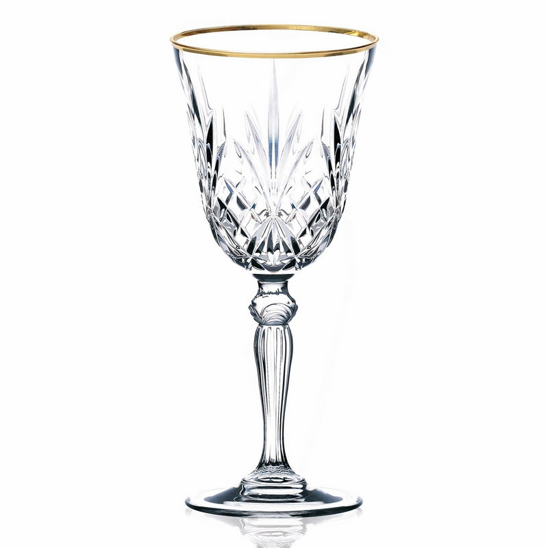 Lorren Home Trends Siena Collection Crystal White Wine Glass with Gold Band Design, Set of 4